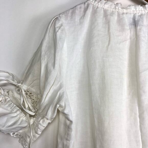 McGuire White 100% Linen Peasant Shirt Tie Eyelet Blouse Top Boho Casual XS - Picture 9 of 9